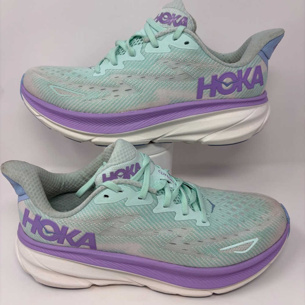 Hoka Clifton 9 Womens Size 10 Blue Green Purple Athletic Running Shoes Sneakers - Picture 2 of 8